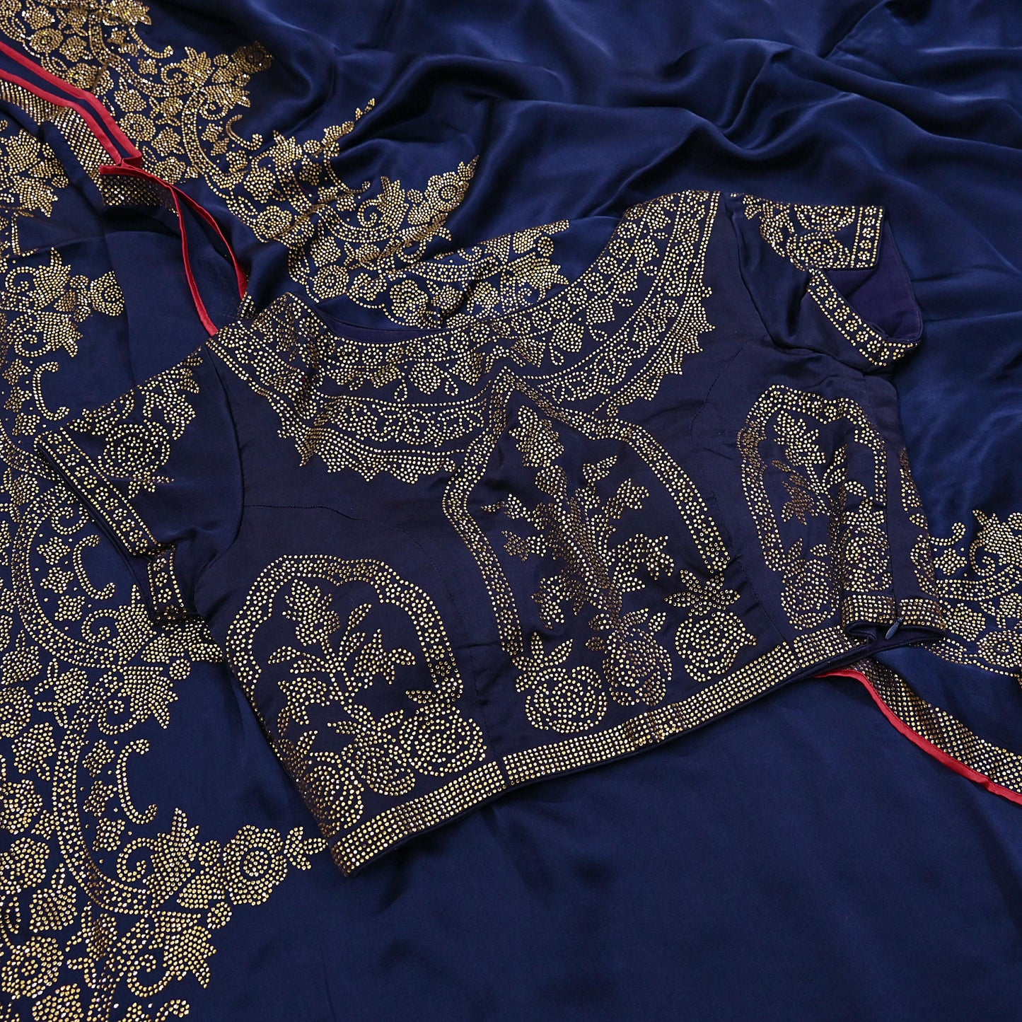 Rare Vintage Blue Pure Satin Silk Saree Hand Embroidered Fabric 6 Yards Sari Bollywood Party Wear Ethnic Saree with padded Blouse size 38"