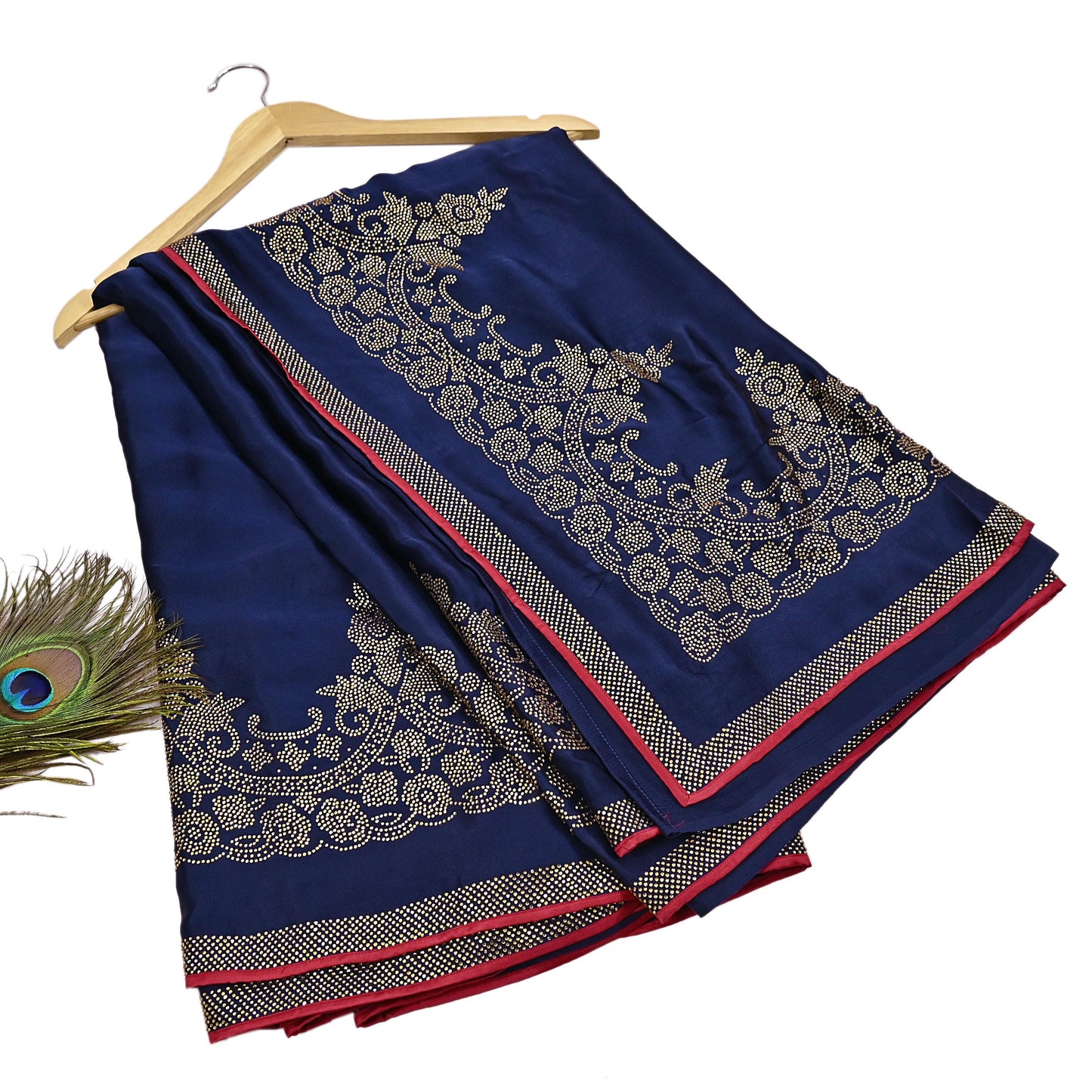 Rare Vintage Blue Pure Satin Silk Saree Hand Embroidered Fabric 6 Yards Sari Bollywood Party Wear Ethnic Saree with padded Blouse size 38"