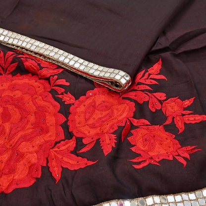 Indian Rare Vintage Zardozi Sarees Brown Pure Silk Hand Embroidered Sari Fabric 5.5 Yards Sewing Ethnic Mirror
