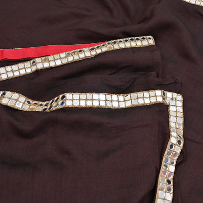 Indian Rare Vintage Zardozi Sarees Brown Pure Silk Hand Embroidered Sari Fabric 5.5 Yards Sewing Ethnic Mirror