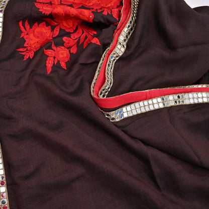 Indian Rare Vintage Zardozi Sarees Brown Pure Silk Hand Embroidered Sari Fabric 5.5 Yards Sewing Ethnic Mirror