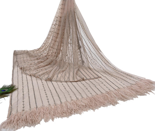 Vintage Pink Net Saree Heavy Hand Embroidery 6 Yards Soft Mesh Fabric Ideal for Crafting Wedding Wear Bollywood sarees