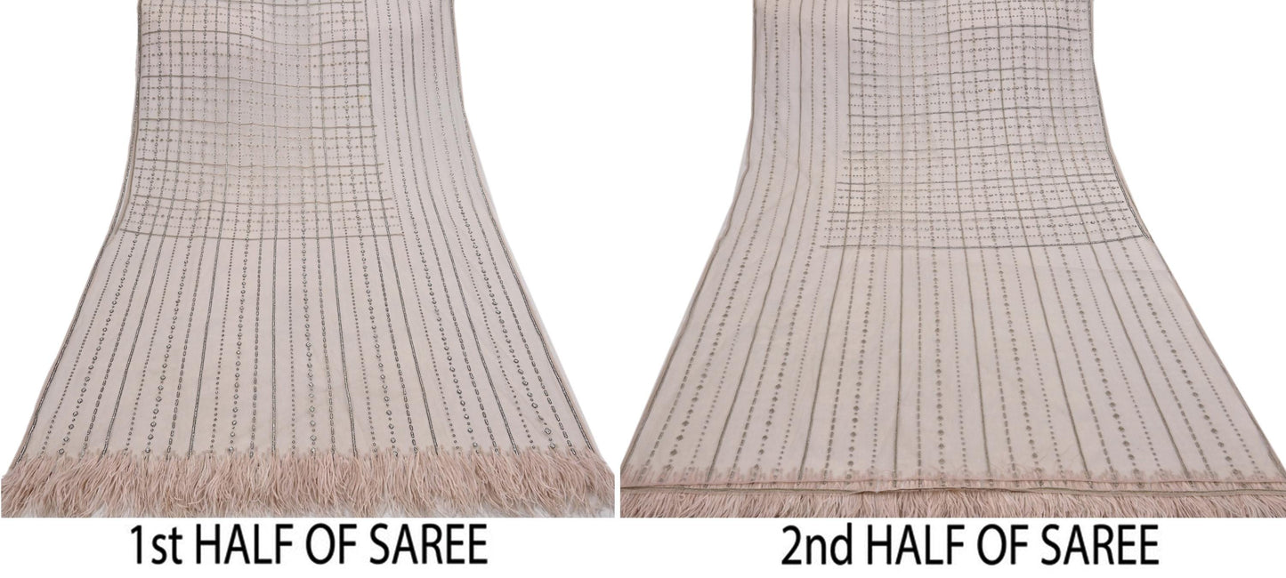 Vintage Pink Net Saree Heavy Hand Embroidery 6 Yards Soft Mesh Fabric Ideal for Crafting Wedding Wear Bollywood sarees