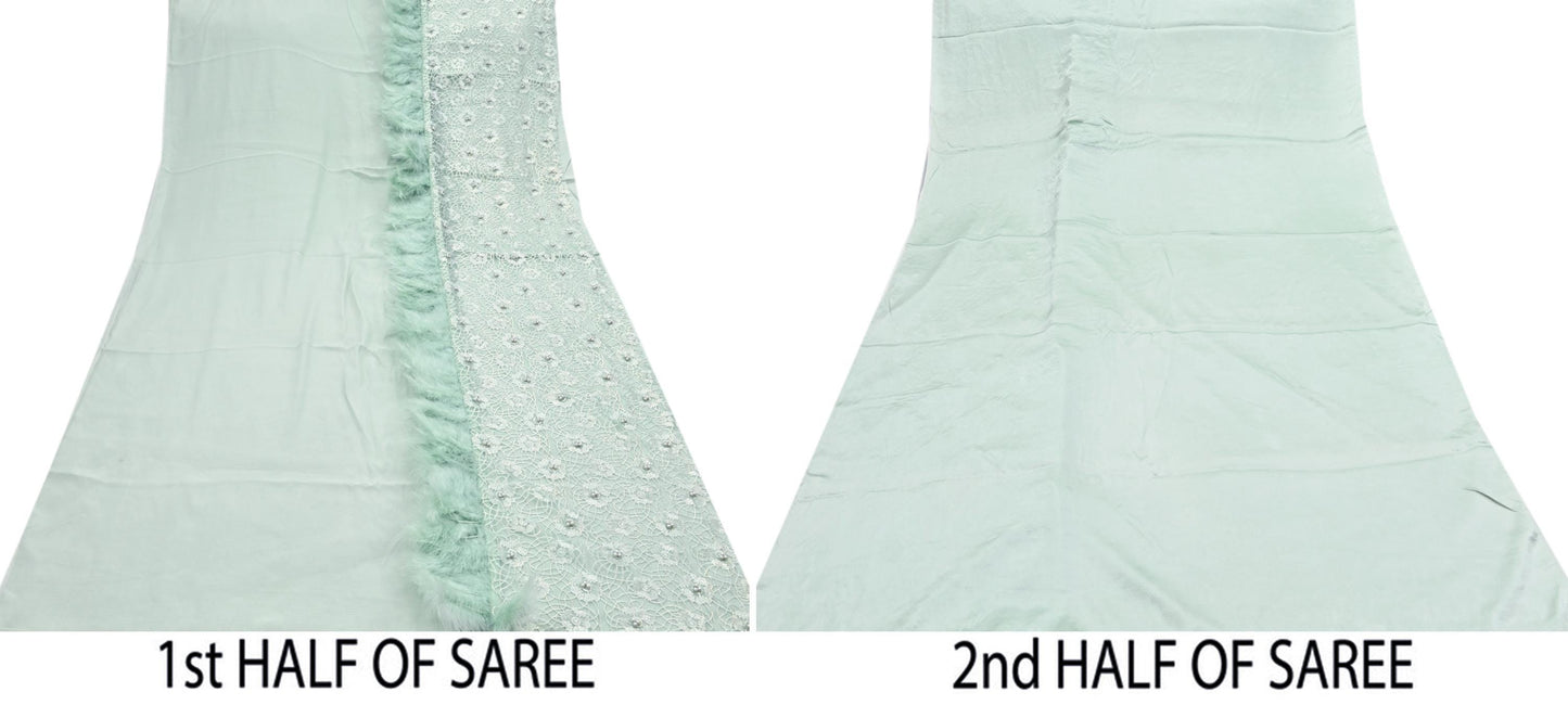 Vintage Green Satin Silk & Net Saree Heavy Hand Embroidery 5.5 Yards Soft Mesh Fabric Ideal for Crafting Wedding Wear Bollywood sarees