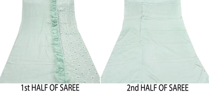 Vintage Green Satin Silk & Net Saree Heavy Hand Embroidery 5.5 Yards Soft Mesh Fabric Ideal for Crafting Wedding Wear Bollywood sarees