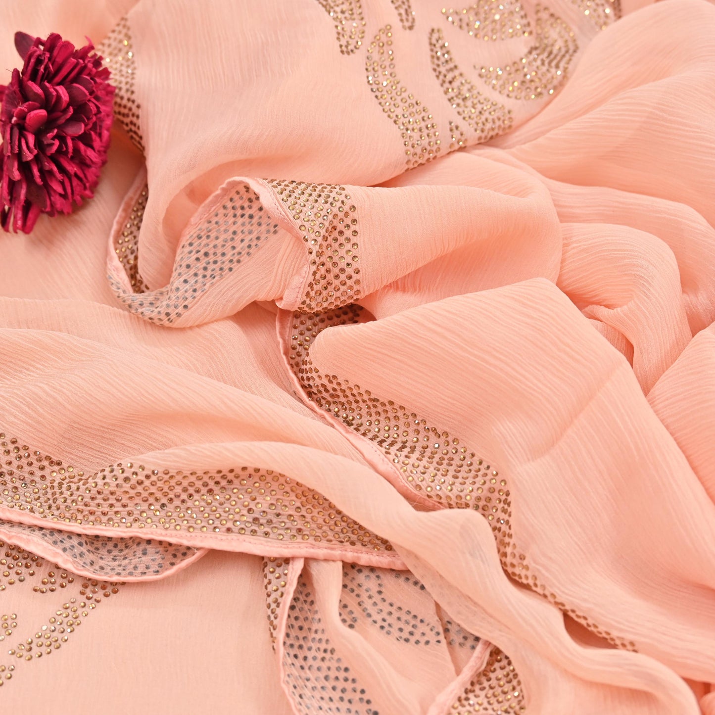 Rare Vintage Peach Pure Chiffon Silk Saree Hand Embroidered Fabric 6 Yards Sari Bollywood Party Wear Ethnic saree