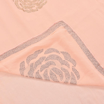 Rare Vintage Peach Pure Chiffon Silk Saree Hand Embroidered Fabric 6 Yards Sari Bollywood Party Wear Ethnic saree