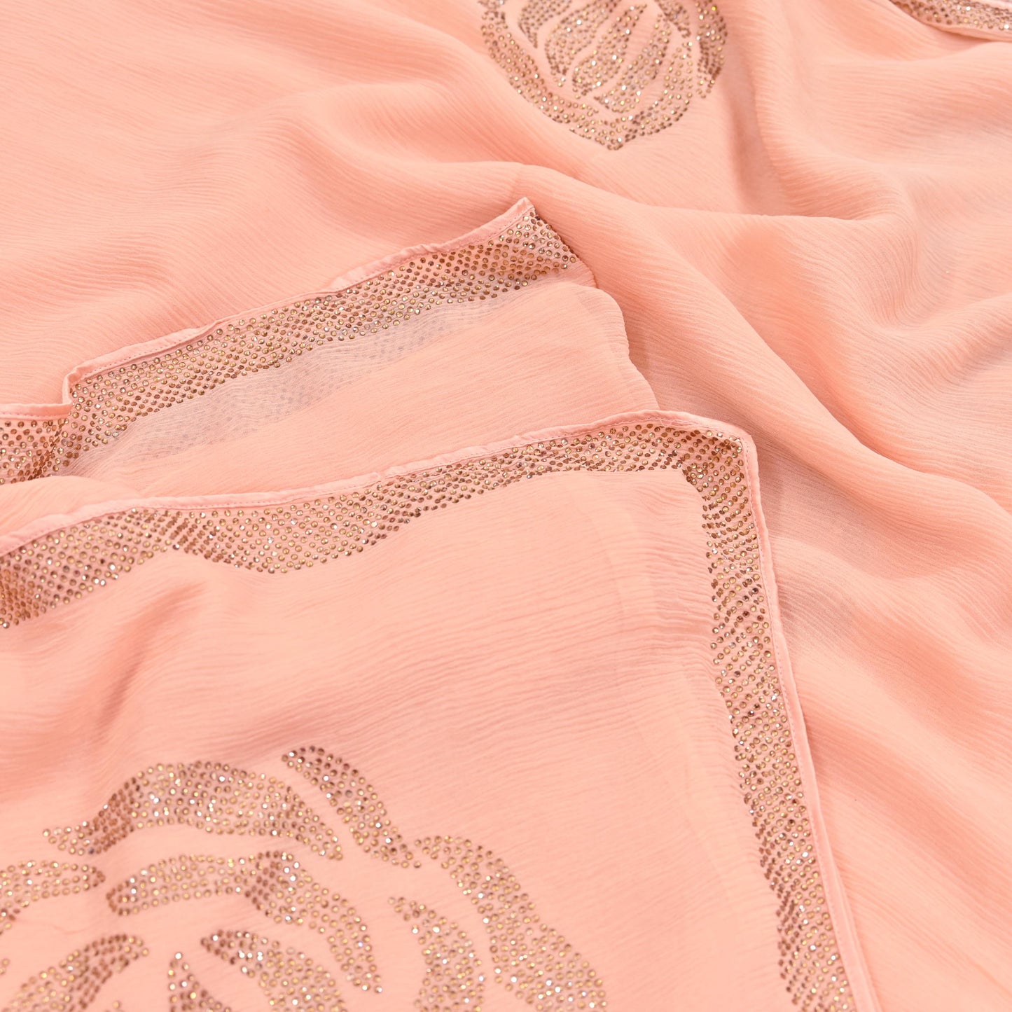 Rare Vintage Peach Pure Chiffon Silk Saree Hand Embroidered Fabric 6 Yards Sari Bollywood Party Wear Ethnic saree