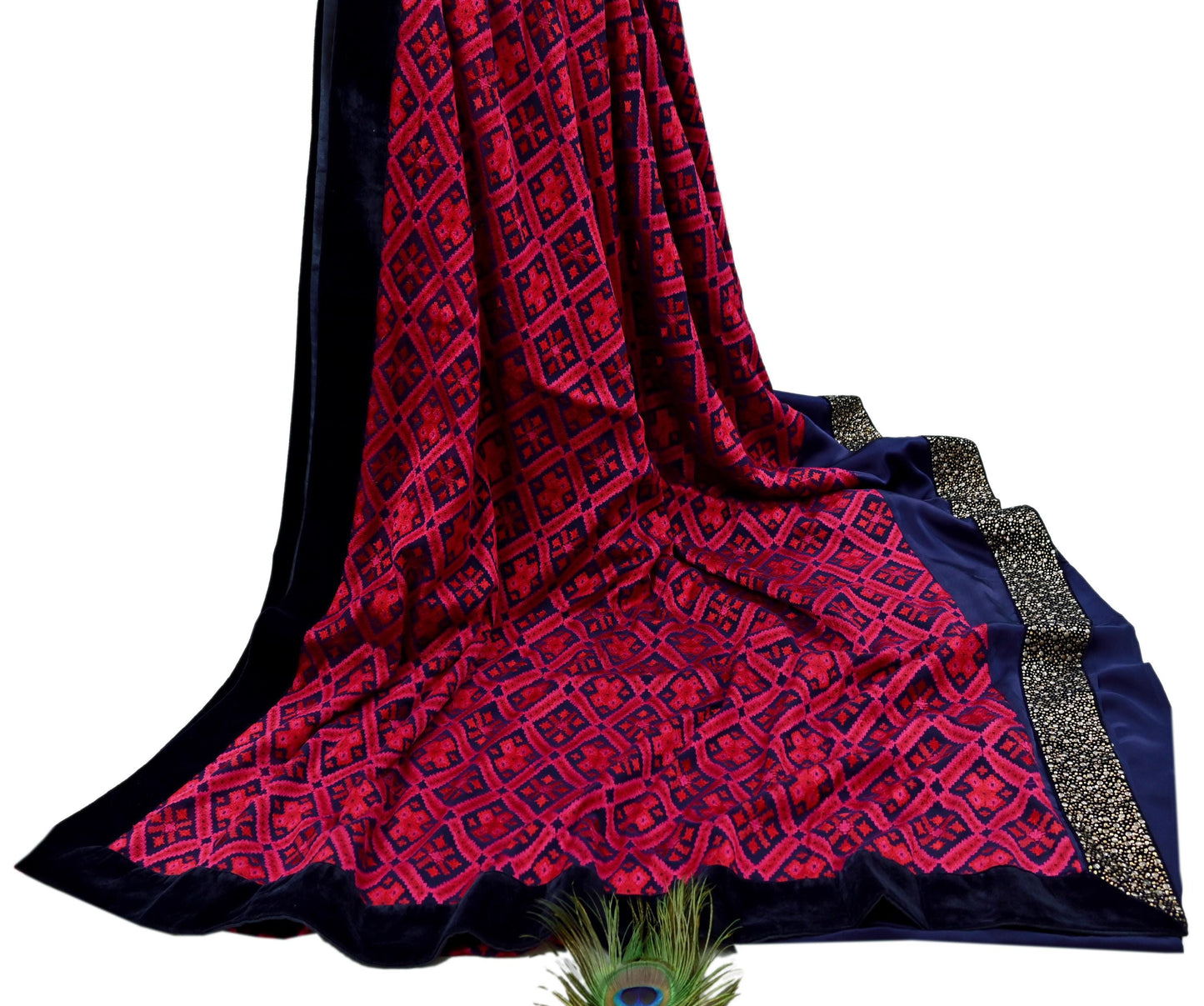 Rare Vintage Blue Georgette & Satin Silk Saree Embroidered Fabric 6 Yard Sari Bollywood Party Wear Designer Saree with blouse fabric