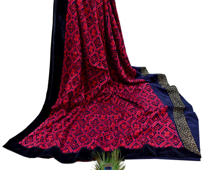 Rare Vintage Blue Georgette & Satin Silk Saree Embroidered Fabric 6 Yard Sari Bollywood Party Wear Designer Saree with blouse fabric