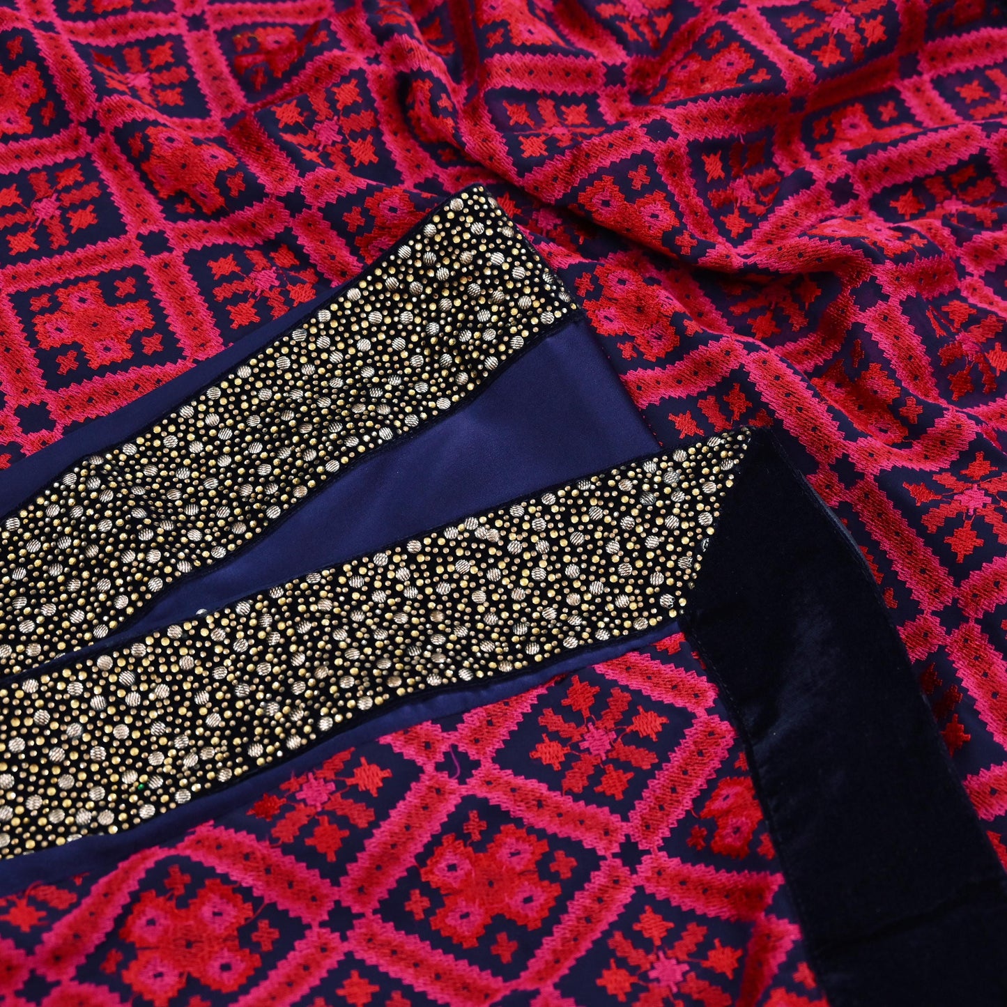 Rare Vintage Blue Georgette & Satin Silk Saree Embroidered Fabric 6 Yard Sari Bollywood Party Wear Designer Saree with blouse fabric