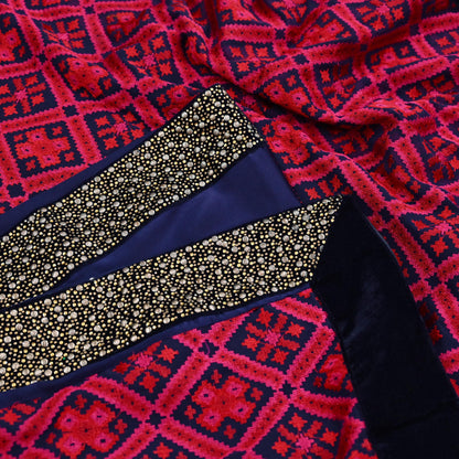 Rare Vintage Blue Georgette & Satin Silk Saree Embroidered Fabric 6 Yard Sari Bollywood Party Wear Designer Saree with blouse fabric