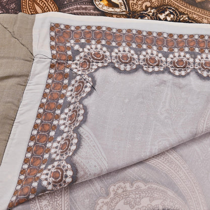 Rare Vintage Brown Pure Satin Silk Saree Embroidered Versace print Fabric 6 Yard Sari Bollywood Party Wear Designer Saree with blouse fabric