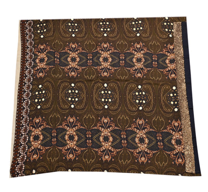 Rare Vintage Brown Pure Satin Silk Saree Embroidered Versace print Fabric 6 Yard Sari Bollywood Party Wear Designer Saree with blouse fabric