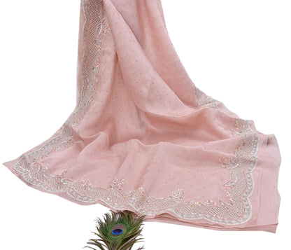 Rare Vintage Pink Pure Organza Silk Saree Zardozi Hand Embroidered Designer Sari 6 Yard Bollywood Party Wear