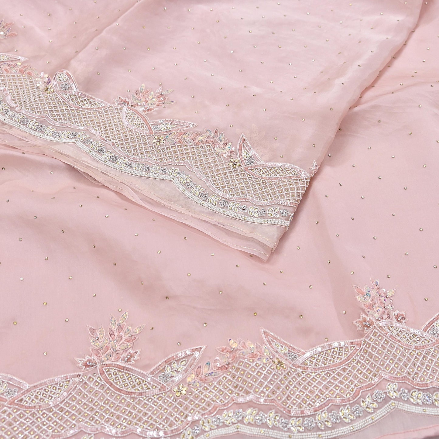 Rare Vintage Pink Pure Organza Silk Saree Zardozi Hand Embroidered Designer Sari 6 Yard Bollywood Party Wear