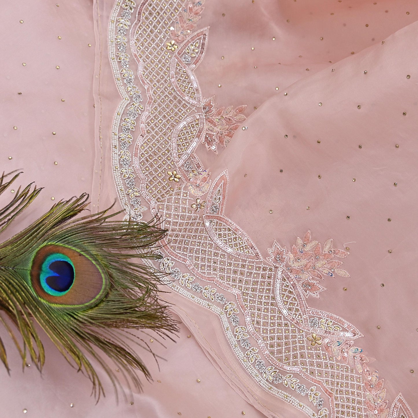 Rare Vintage Pink Pure Organza Silk Saree Zardozi Hand Embroidered Designer Sari 6 Yard Bollywood Party Wear