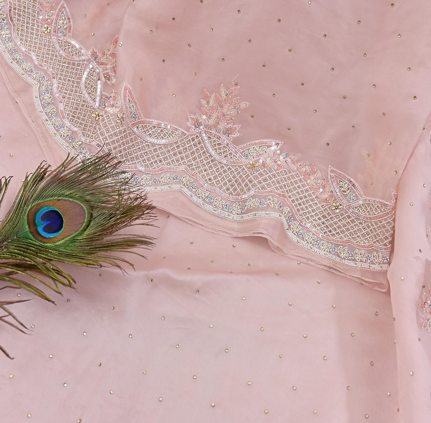 Rare Vintage Pink Pure Organza Silk Saree Zardozi Hand Embroidered Designer Sari 6 Yard Bollywood Party Wear