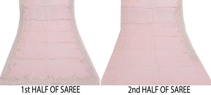 Rare Vintage Pink Pure Organza Silk Saree Zardozi Hand Embroidered Designer Sari 6 Yard Bollywood Party Wear
