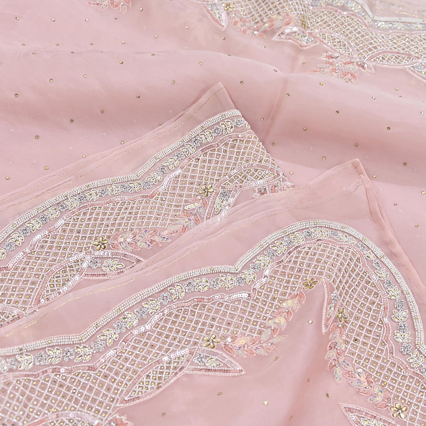 Rare Vintage Pink Pure Organza Silk Saree Zardozi Hand Embroidered Designer Sari 6 Yard Bollywood Party Wear
