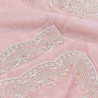 Rare Vintage Pink Pure Organza Silk Saree Zardozi Hand Embroidered Designer Sari 6 Yard Bollywood Party Wear