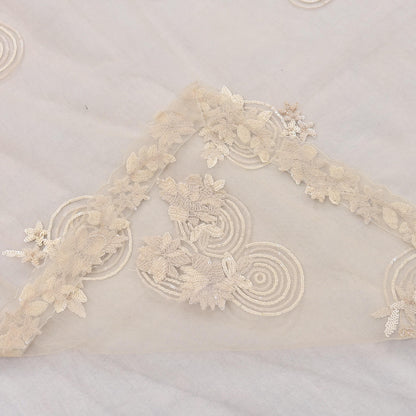 Rare Ivory Net Saree Hand Embroidered Designer Anamika Khanna Sari 6 Yard Bollywood Party Wear