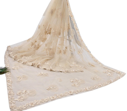 Rare Ivory Net Saree Hand Embroidered Designer Anamika Khanna Sari 6 Yard Bollywood Party Wear