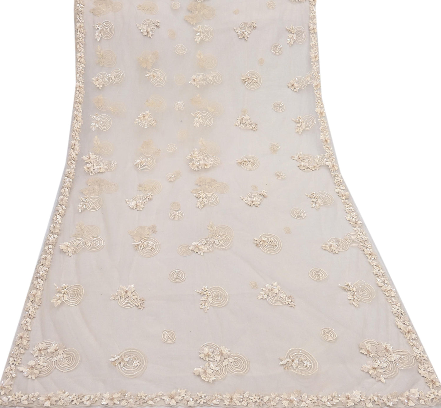 Rare Ivory Net Saree Hand Embroidered Designer Anamika Khanna Sari 6 Yard Bollywood Party Wear