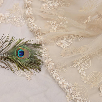 Rare Ivory Net Saree Hand Embroidered Designer Anamika Khanna Sari 6 Yard Bollywood Party Wear
