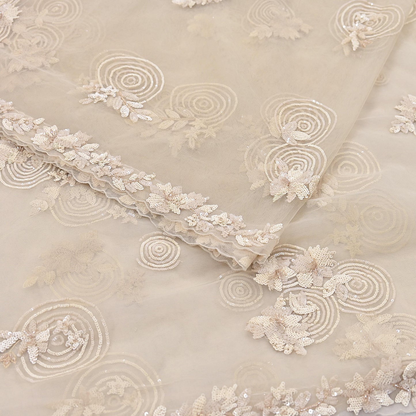 Rare Ivory Net Saree Hand Embroidered Designer Anamika Khanna Sari 6 Yard Bollywood Party Wear