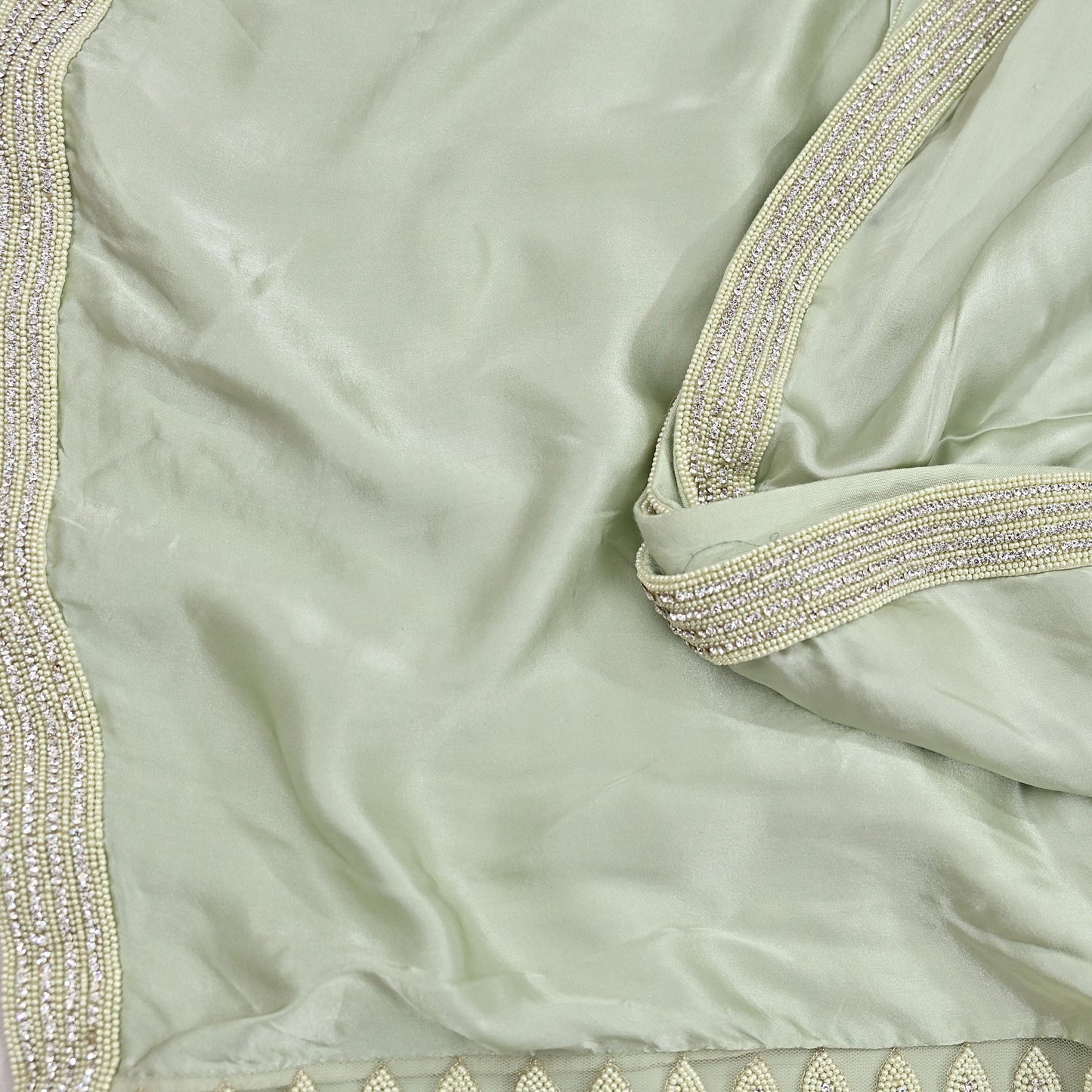 Rare Vintage Green Pure Satin Silk Saree Hand Embroidered Fabric 5.5 Yards Sari Bollywood Party Wear Ethnic Designer Saree