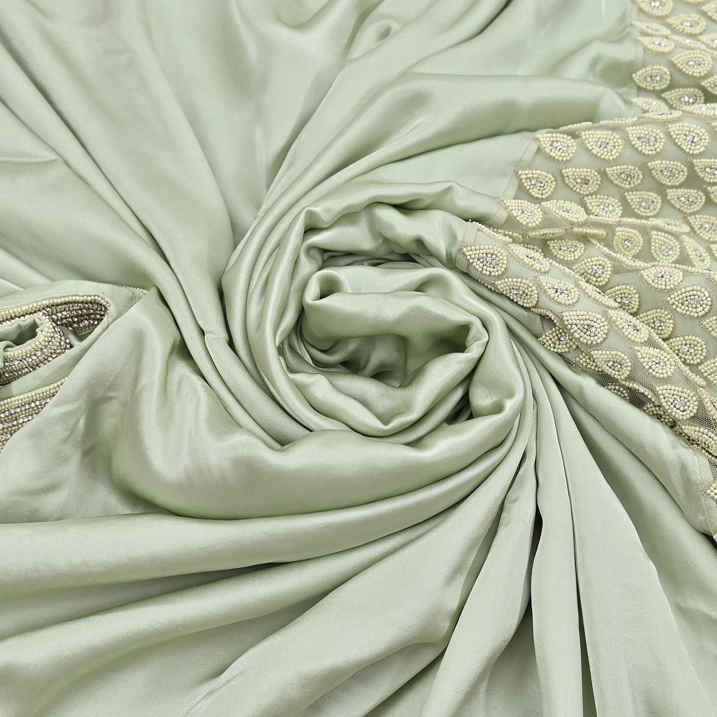 Rare Vintage Green Pure Satin Silk Saree Hand Embroidered Fabric 5.5 Yards Sari Bollywood Party Wear Ethnic Designer Saree