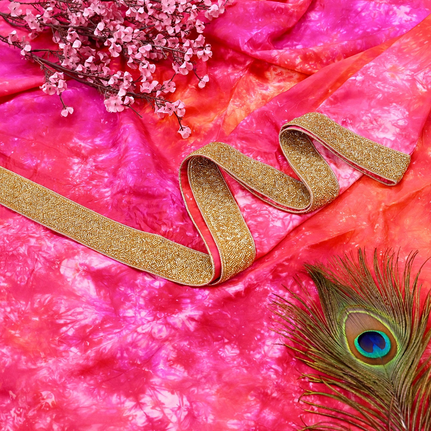 Rare Vintage Orange & Pink Pure Silk Saree Hand Embroidered Tie dye Fabric 5.5 Yards Sari Bollywood Party Wear Ethnic Designer Saree