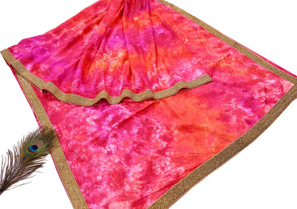 Rare Vintage Orange & Pink Pure Silk Saree Hand Embroidered Tie dye Fabric 5.5 Yards Sari Bollywood Party Wear Ethnic Designer Saree