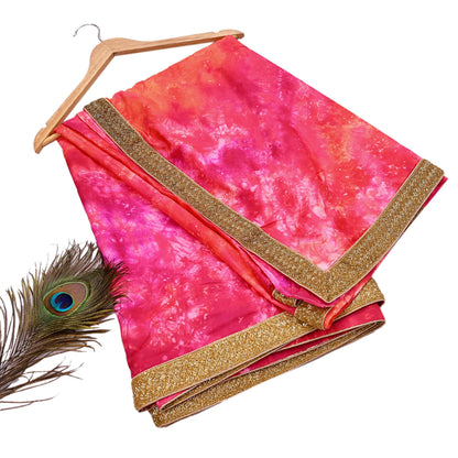 Rare Vintage Orange & Pink Pure Silk Saree Hand Embroidered Tie dye Fabric 5.5 Yards Sari Bollywood Party Wear Ethnic Designer Saree