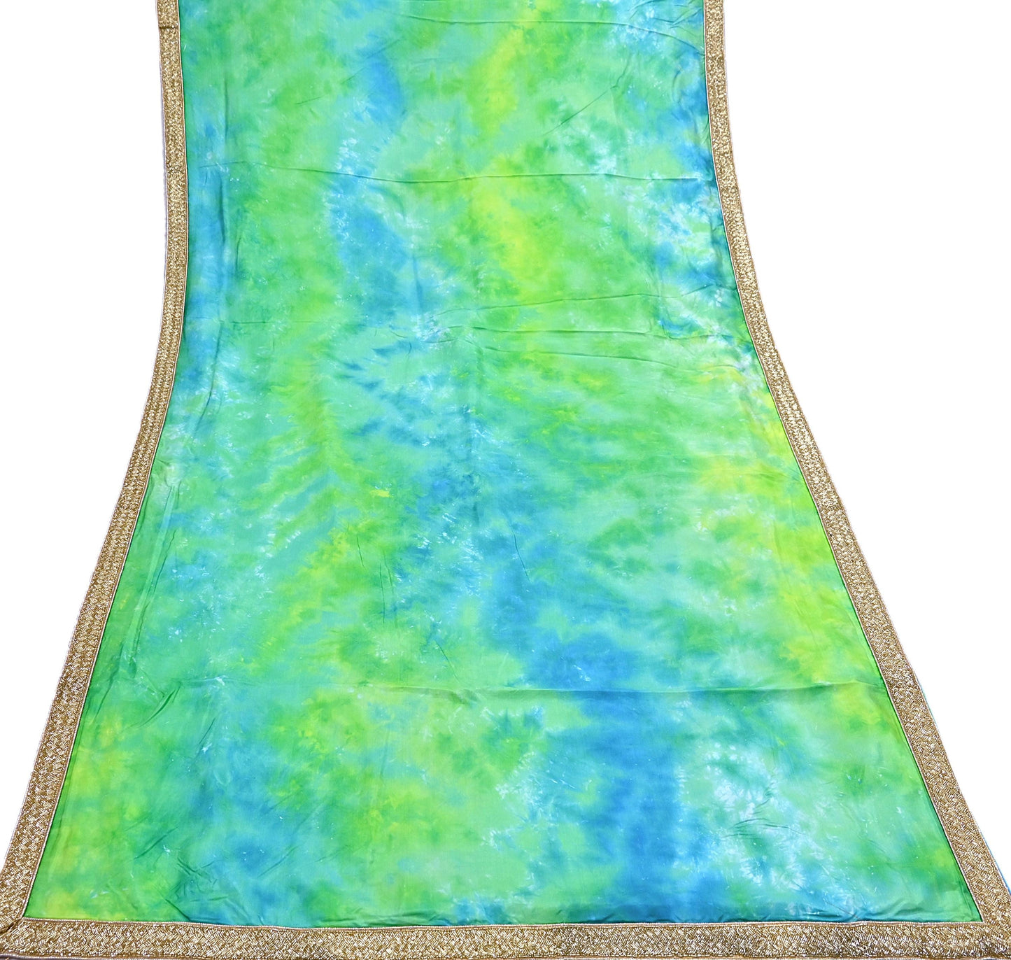 Rare Vintage Green & Blue Pure Silk Saree Hand Embroidered Tie dye Fabric 6 Yards Sari Bollywood Party Wear Ethnic Designer Saree