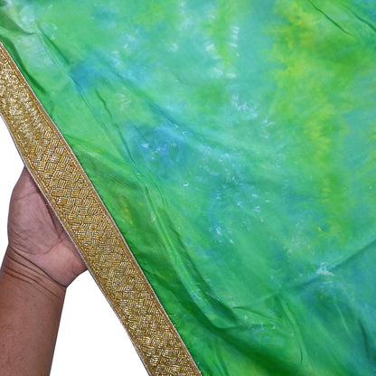 Rare Vintage Green & Blue Pure Silk Saree Hand Embroidered Tie dye Fabric 6 Yards Sari Bollywood Party Wear Ethnic Designer Saree