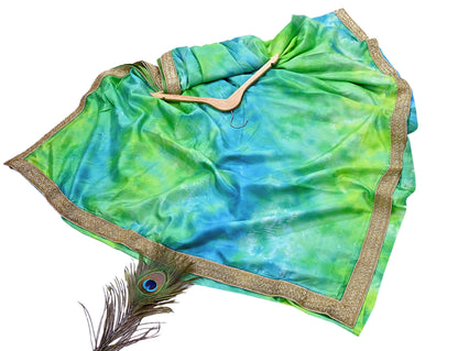 Rare Vintage Green & Blue Pure Silk Saree Hand Embroidered Tie dye Fabric 6 Yards Sari Bollywood Party Wear Ethnic Designer Saree