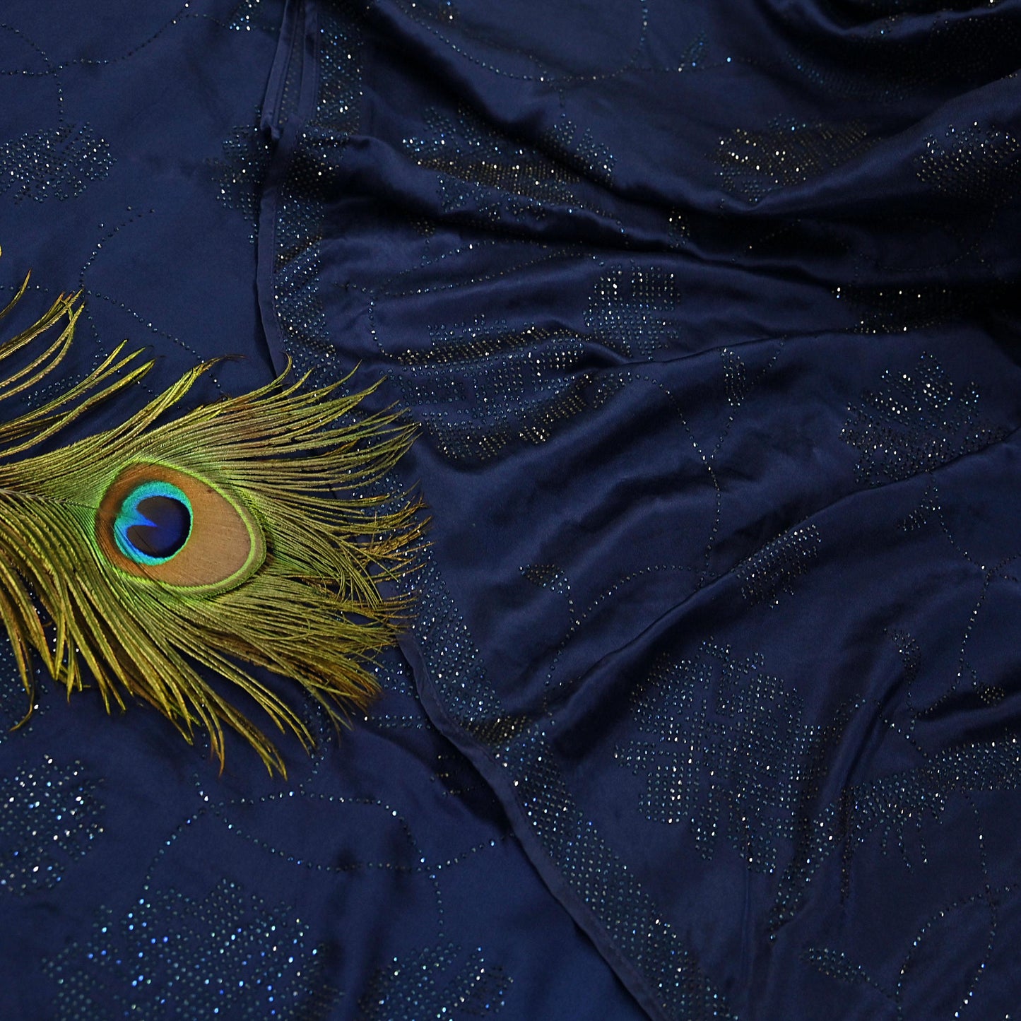 Rare Vintage Blue Pure Satin Silk Saree Hand Embroidered Fabric 5.5 Yards Sari Bollywood Party Wear Ethnic Designer Saree