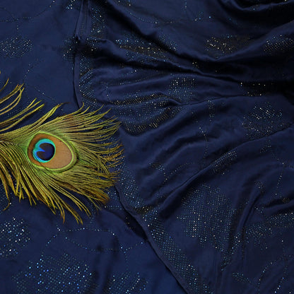Rare Vintage Blue Pure Satin Silk Saree Hand Embroidered Fabric 5.5 Yards Sari Bollywood Party Wear Ethnic Designer Saree