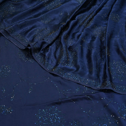 Rare Vintage Blue Pure Satin Silk Saree Hand Embroidered Fabric 5.5 Yards Sari Bollywood Party Wear Ethnic Designer Saree