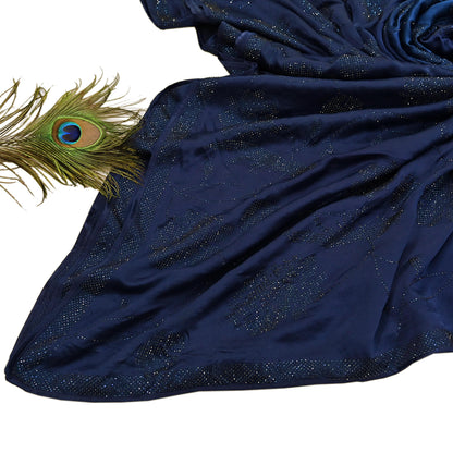 Rare Vintage Blue Pure Satin Silk Saree Hand Embroidered Fabric 5.5 Yards Sari Bollywood Party Wear Ethnic Designer Saree