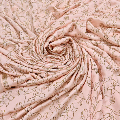 Rare Vintage Peach Pure Satin Silk Saree Hand Embroidered Fabric 5.5 Yards Sari Bollywood Party Wear Ethnic Saree with blouse fabric