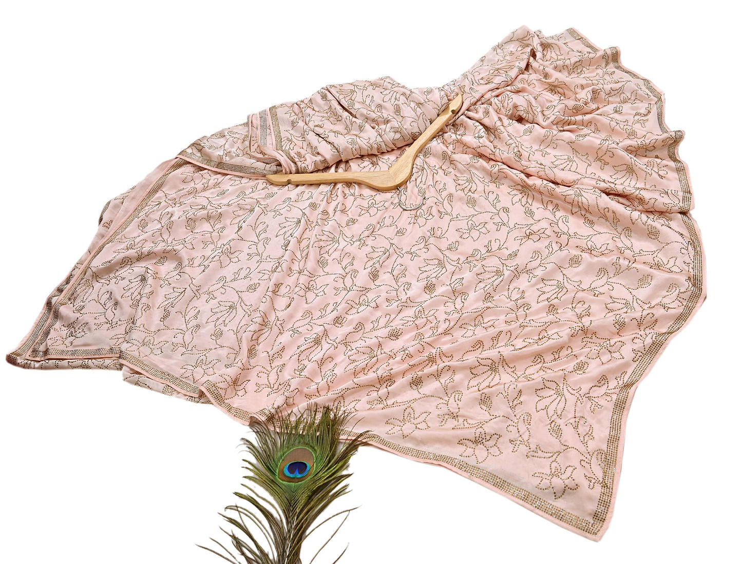 Rare Vintage Peach Pure Satin Silk Saree Hand Embroidered Fabric 5.5 Yards Sari Bollywood Party Wear Ethnic Saree with blouse fabric