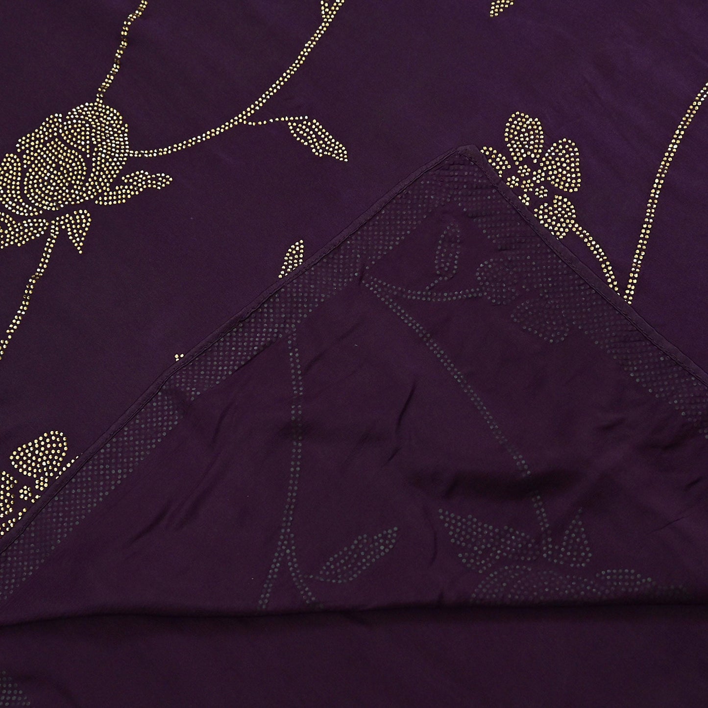 Rare Vintage Purple Pure Satin Silk Saree Hand Embroidered Fabric 5.5 Yards Sari Bollywood Party Wear Ethnic Designer Saree