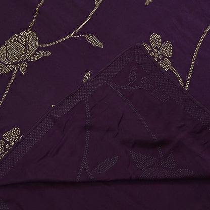 Rare Vintage Purple Pure Satin Silk Saree Hand Embroidered Fabric 5.5 Yards Sari Bollywood Party Wear Ethnic Designer Saree