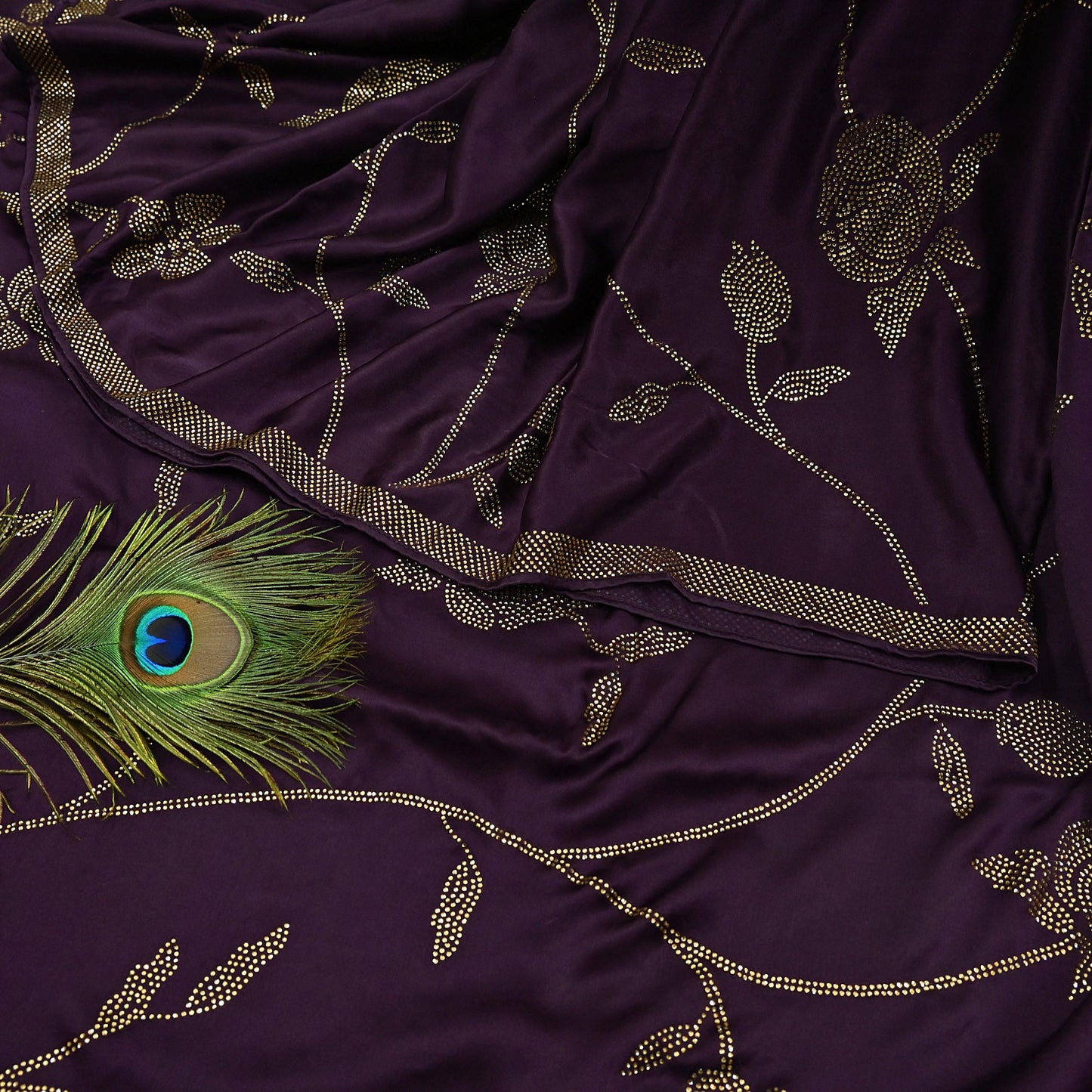 Rare Vintage Purple Pure Satin Silk Saree Hand Embroidered Fabric 5.5 Yards Sari Bollywood Party Wear Ethnic Designer Saree