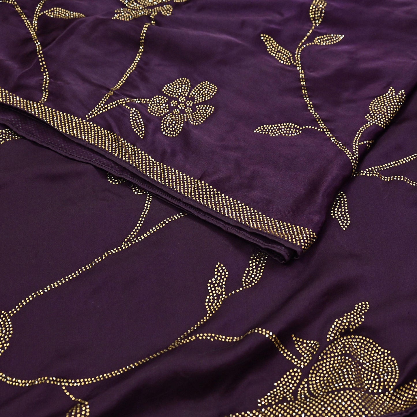 Rare Vintage Purple Pure Satin Silk Saree Hand Embroidered Fabric 5.5 Yards Sari Bollywood Party Wear Ethnic Designer Saree