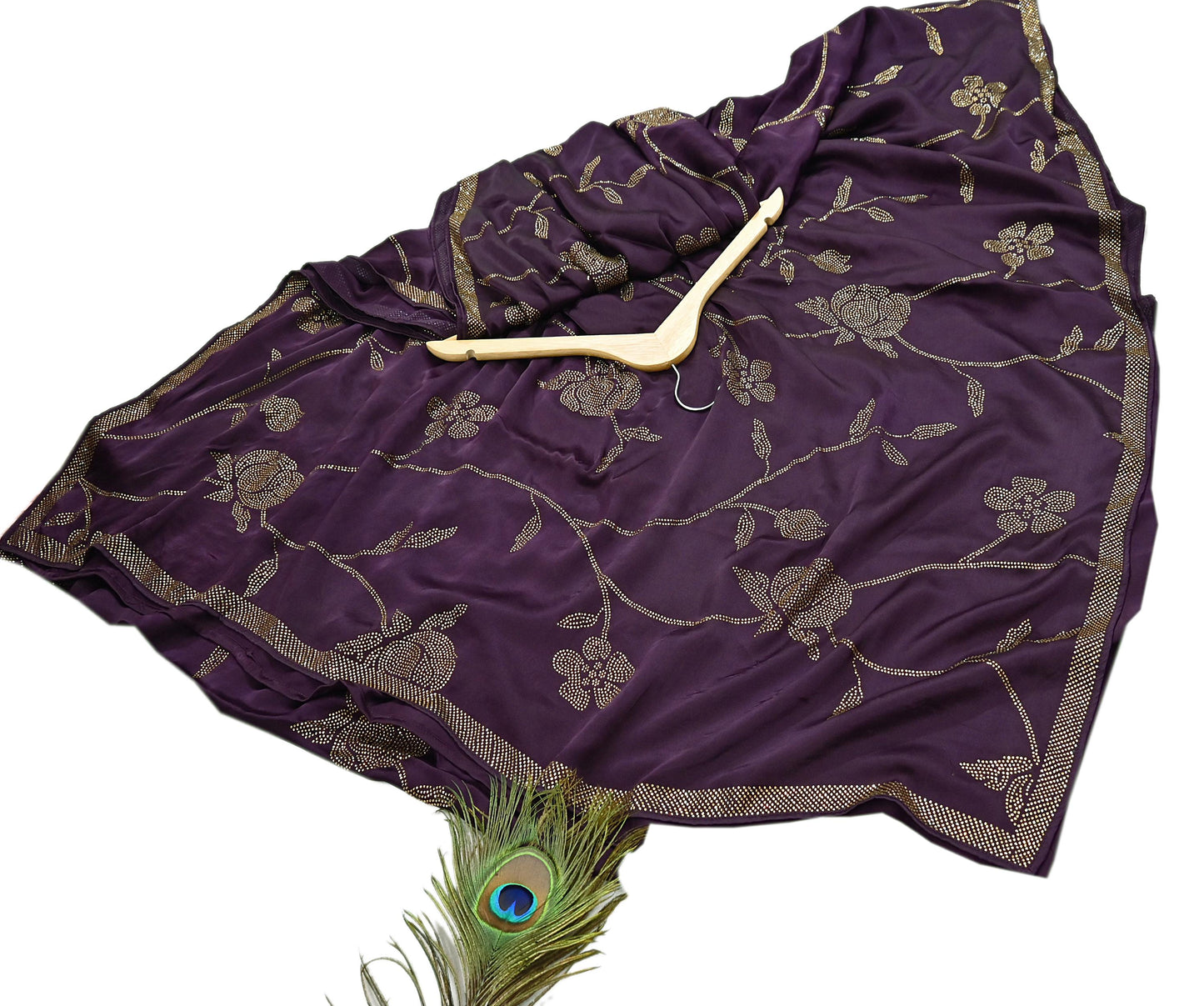 Rare Vintage Purple Pure Satin Silk Saree Hand Embroidered Fabric 5.5 Yards Sari Bollywood Party Wear Ethnic Designer Saree