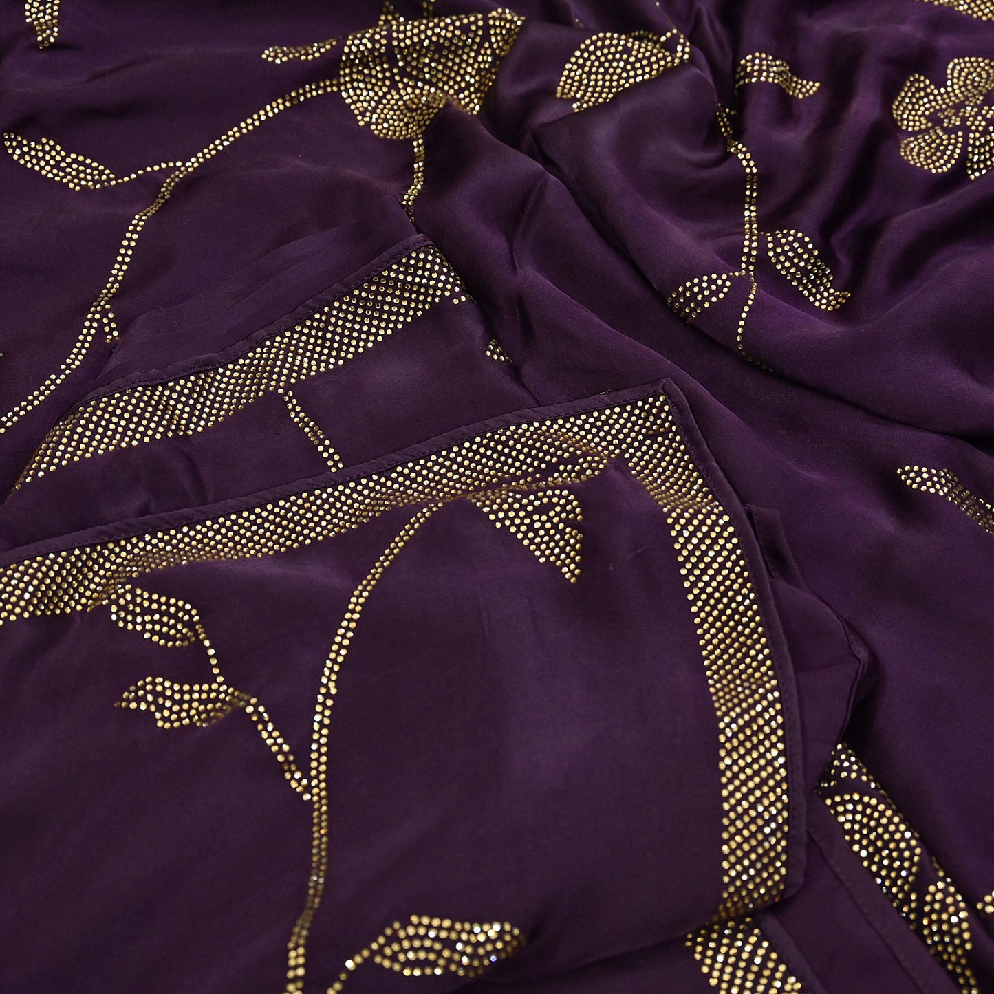 Rare Vintage Purple Pure Satin Silk Saree Hand Embroidered Fabric 5.5 Yards Sari Bollywood Party Wear Ethnic Designer Saree